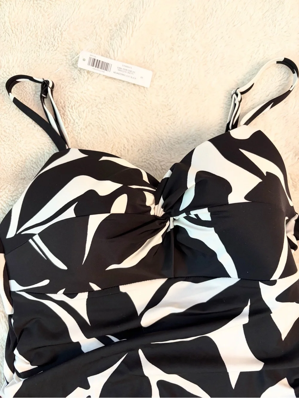 NEW Soma Small Enbliss wireless one piece swimsuit black white leaf print swim